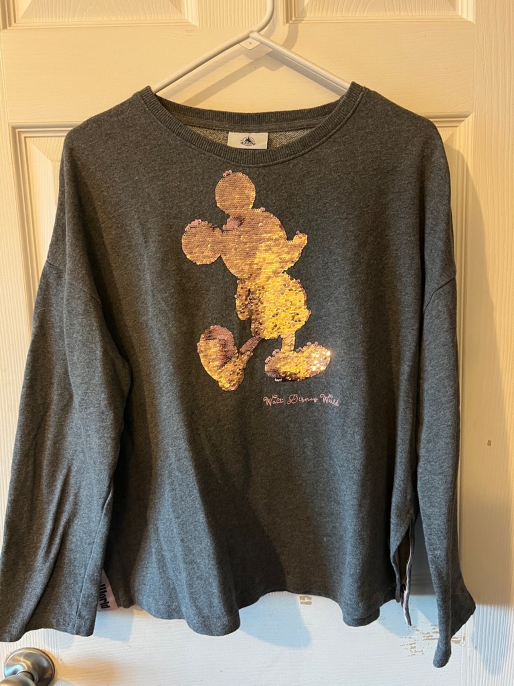 Disney World Gray Sweatshirt w/ Rose Gold and Pink Mermaid Sequin Mickey Graphic